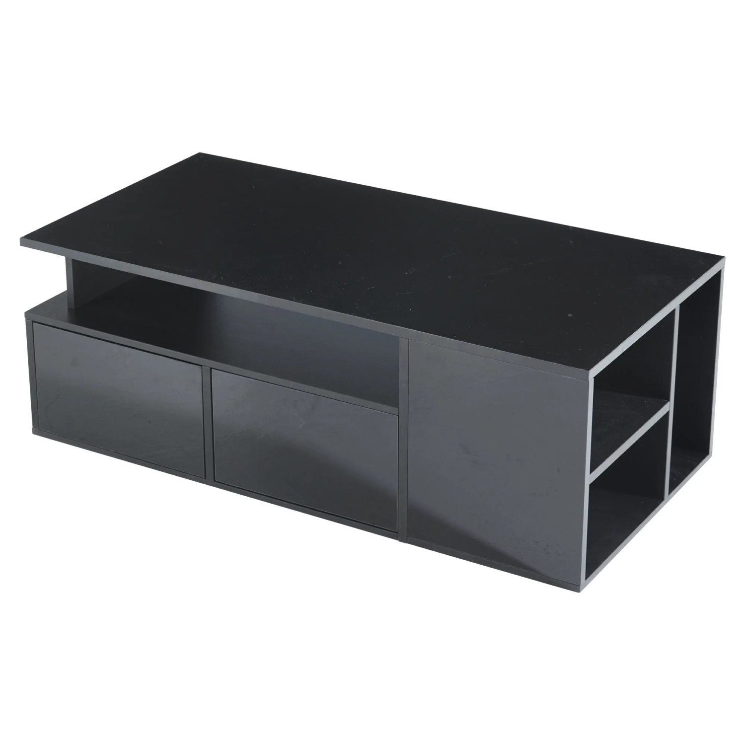 okwish Wohnzimmertisch mit LED und 2 Schubladen Couchtisch Schwarz 100 × 50 cm