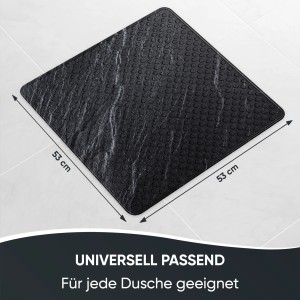 Quadratische, schwarze SANILO Badematte in Granit-Optik mit Saugnäpfen (53x53 cm).