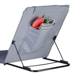 Relaxdays Strandmatte XXL Kunststoff Metall Grau Mit Kopfkissen Höhenverstellbar 195 cm x 60 cm x 4 cm 3 kg