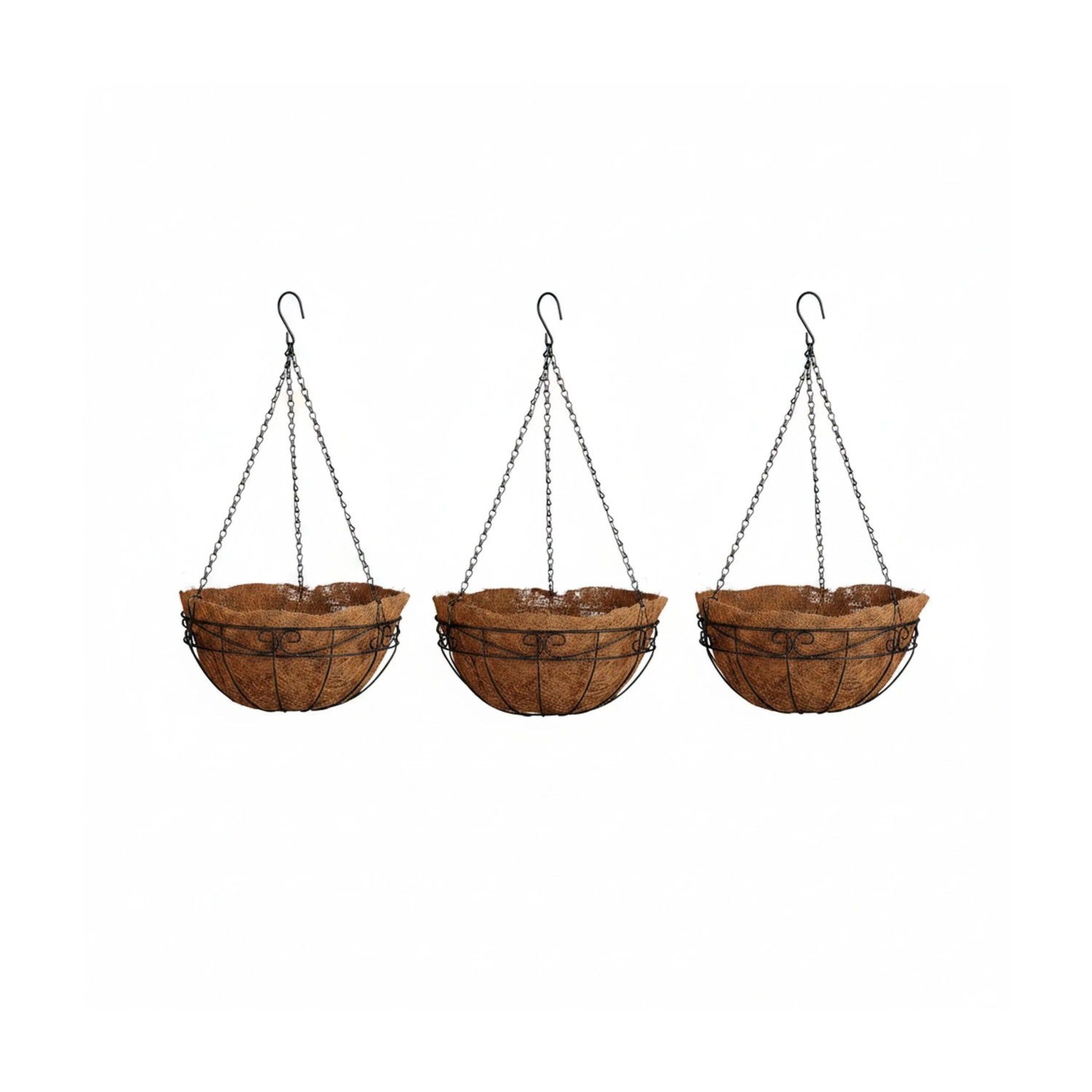 Relaxdays Blumenampel Metall Braun mit Kokoseinlagen 3-teilig 65 cm x 35 cm x 35 cm