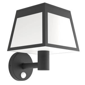 Schwarze Eglo LED Solar Wandleuchte Altilia mit Sensor, 20x15,5 cm. Solar-Wegeleuchte für den Außenbereich.