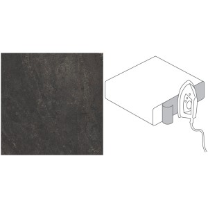 Kantenumleimer Bronzit Schwarz (2 Stk.) für Arbeitsplatten, mit Bügeleisen-Symbol.