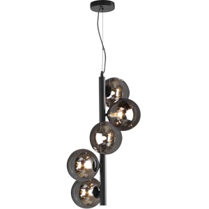 Moderne, schwarze Eco-Light Pendelleuchte Neptun mit 5 Glaskugeln (Ø 38,1 cm) für G9 Leuchtmittel.