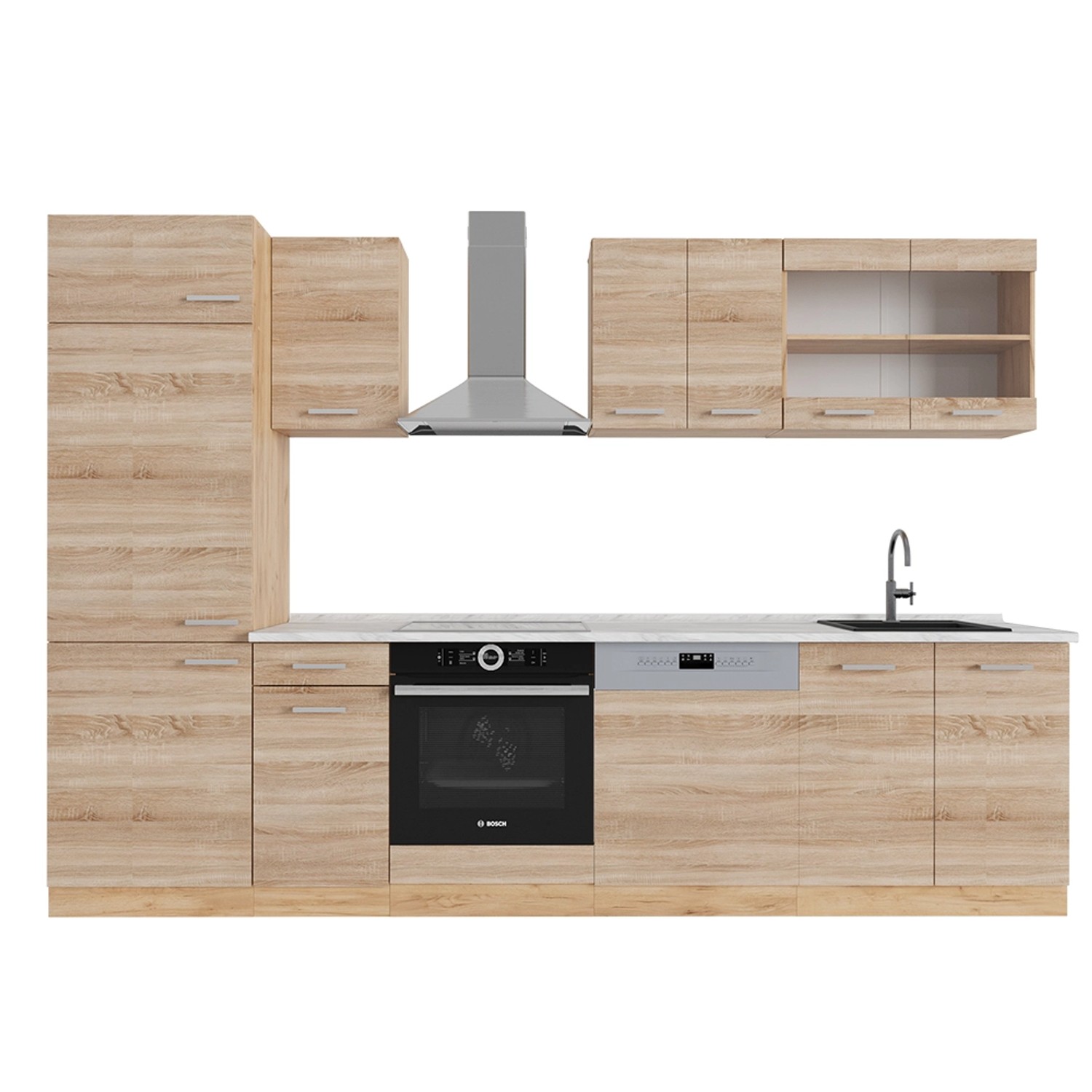 Vicco R-Line Küchenzeile Sonoma/Goldkraft Eiche 300 cm AP Marmor günstig online kaufen