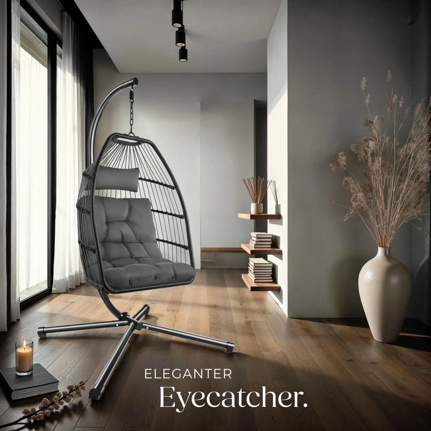 Tectake Hängesessel Ariane Mit Extra Dickem Sitz  und Kopfkissen Stabil  Bodenschonend und Faltbar  107 x 98 x 202 cm Dunkelgrau_9