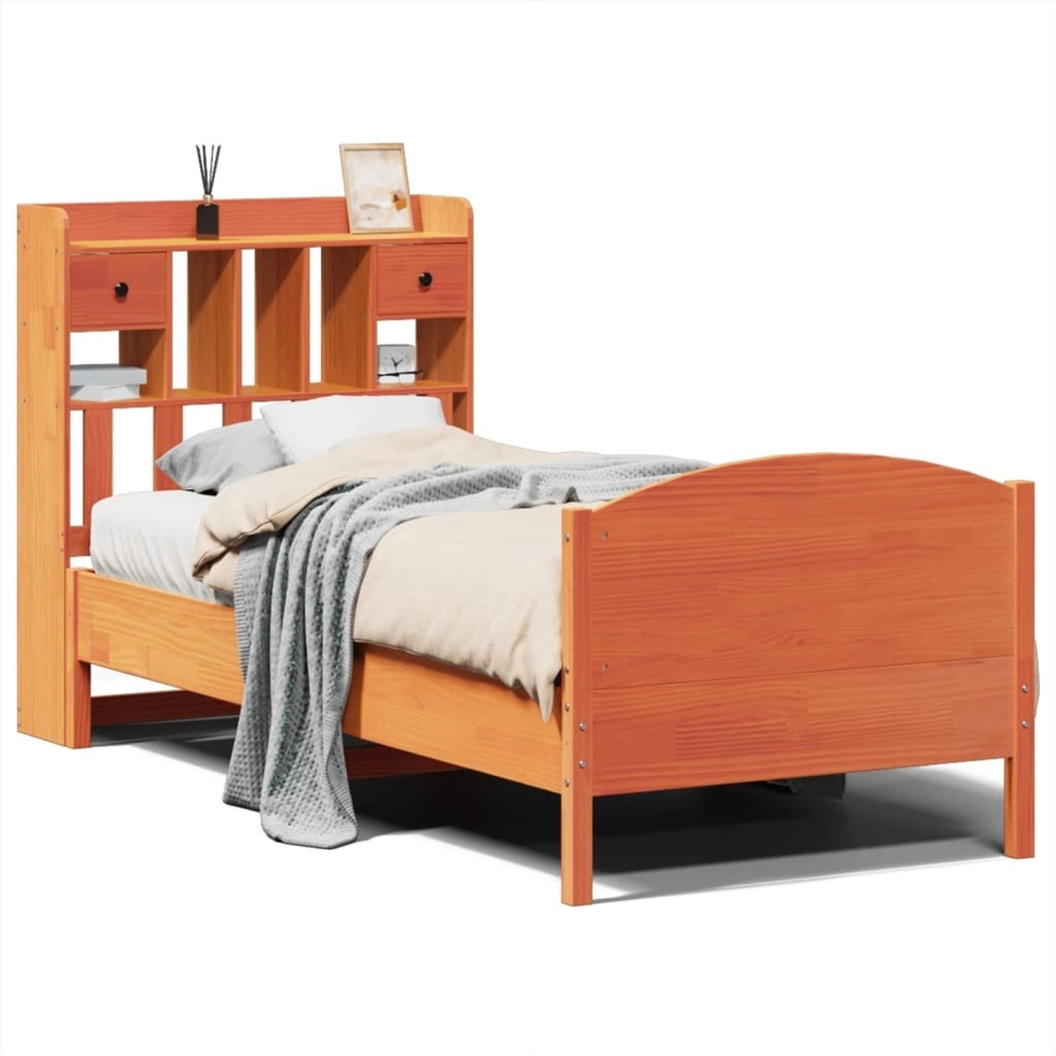 vidaXL Massivholzbett mit Regal ohne Matratze Wachsbraun 100x200 cm 3323160 günstig online kaufen