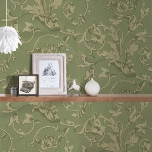 Grüne Bricoflor Vliestapete mit eleganten Ranken im Barock Stil für Wohn- und Esszimmer.