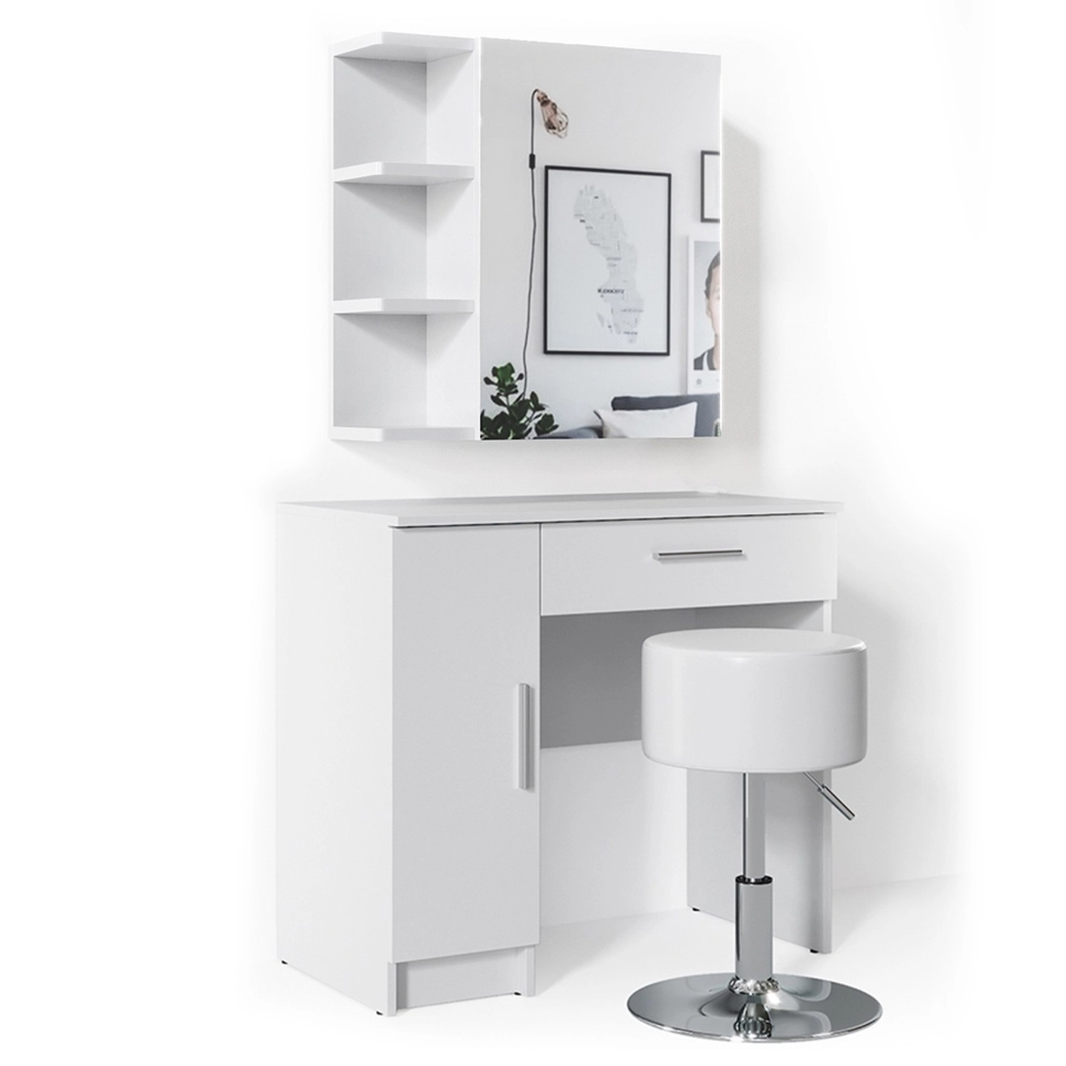 Vicco Schminktisch Fynnia Weiß 80.2 cm mit Hocker günstig online kaufen