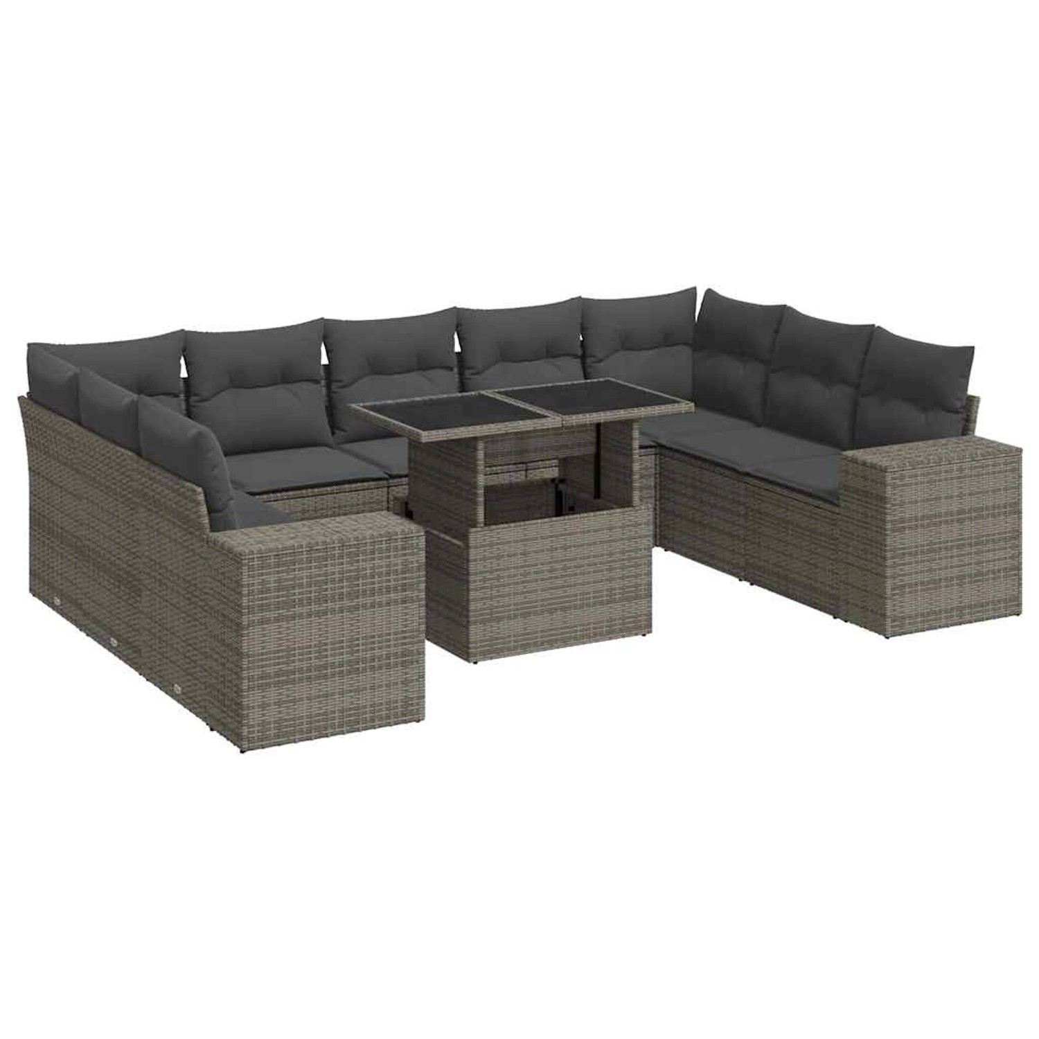 vidaXL 10-Tlg Garten-Sofagarnitur mit Kissen Grau Poly Rattan 3326861 günstig online kaufen