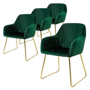 ML-Design Esszimmerstühle, 4er Set, grüner Samt, goldene Beine.