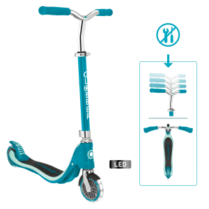 Globber Flow 125 Lights Tretroller 125 mm ABEC 9 Höhenverstellbar LED-Leuchtrollen Türkis