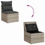 Hellgraues vidaXL Garten-Sofa-Set mit Stauraum, 7-teilig, aus Polyrattan.