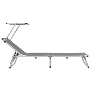 Graue vidaXL Klappliege mit Sonnenschutz aus Aluminium und Textilene für Garten & Strand.