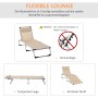 Beige Outsunny Gartenliege mit Kopfkissen, klappbar und ergonomisch für entspannte Stunden im Garten.