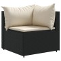 Schwarzes vidaXL Garten-Lounge-Set aus Rattan mit cremefarbenen Kissen.