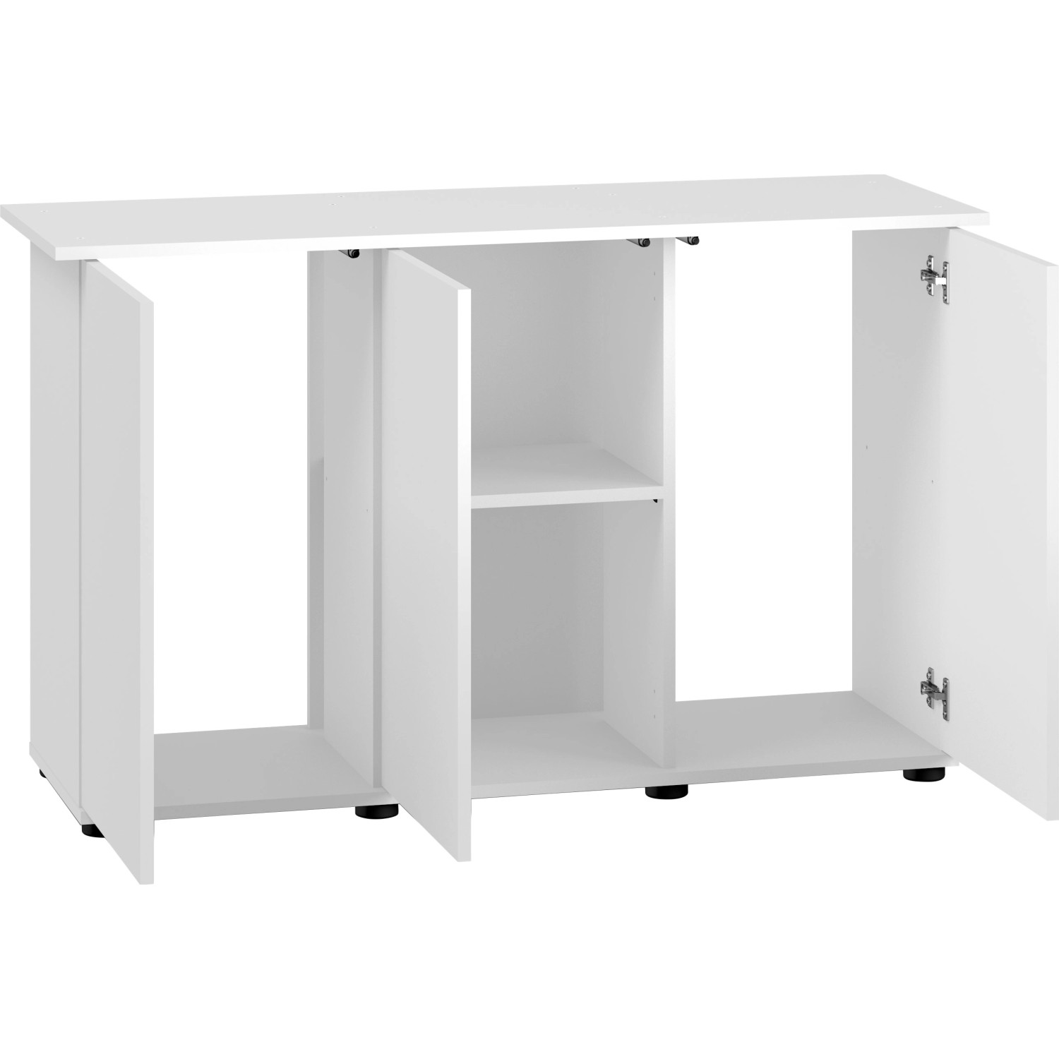 Weißer Juwel Aquariumunterschrank SBX Rio 240 mit offenen und geschlossenen Fächern.