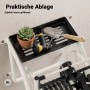 Praktische Ablage der Xpotool Metall-Schlauchtrommel für Gartenzubehör wie Spritzdüse und Werkzeuge.