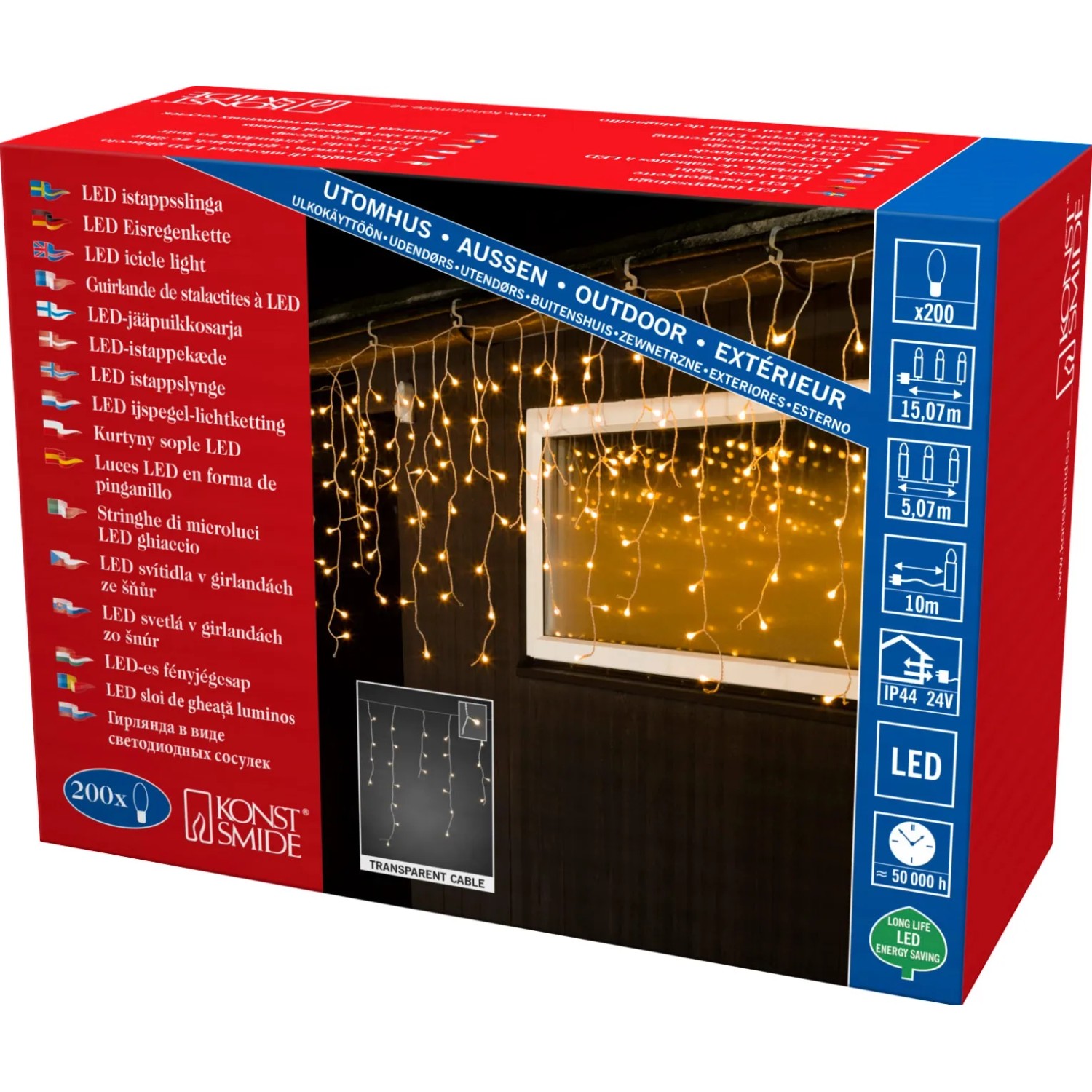 Konstsmide LED Lichtervorhang Eisregen Globes, 200 warmweiße LEDs für innen und außen.