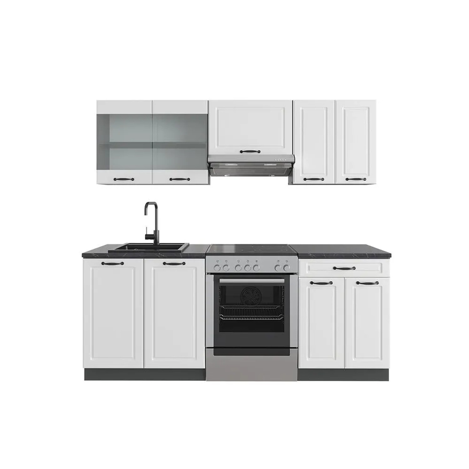 Vicco R-Line Küchenzeile Weiß Landhaus Anthrazit 200 cm ohne Arbeitsplatte ohne E-Geräte