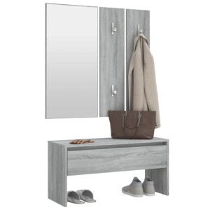 vidaXL Flurmöbel-Set in Grau Sonoma mit Bank, Spiegel und Garderobe.