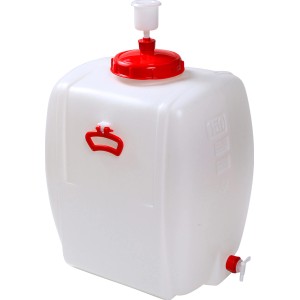 Getränkefass Comfort 150 l aus Kunststoff mit Gärglocke und Auslaufhahn.