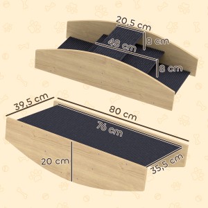 PawHut Hundewippe/Treppe aus Tannenholz mit Teppichstoff, Naturholz, Maße: 80x39,5x20 cm.