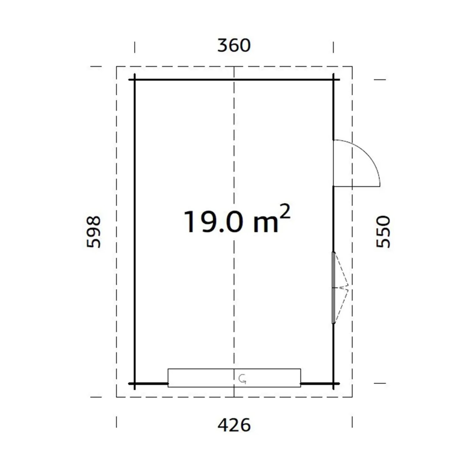 Grundriss Palmako Holzgarage Roger, 360x550 cm, 19 qm, Sektionaltor und Tür