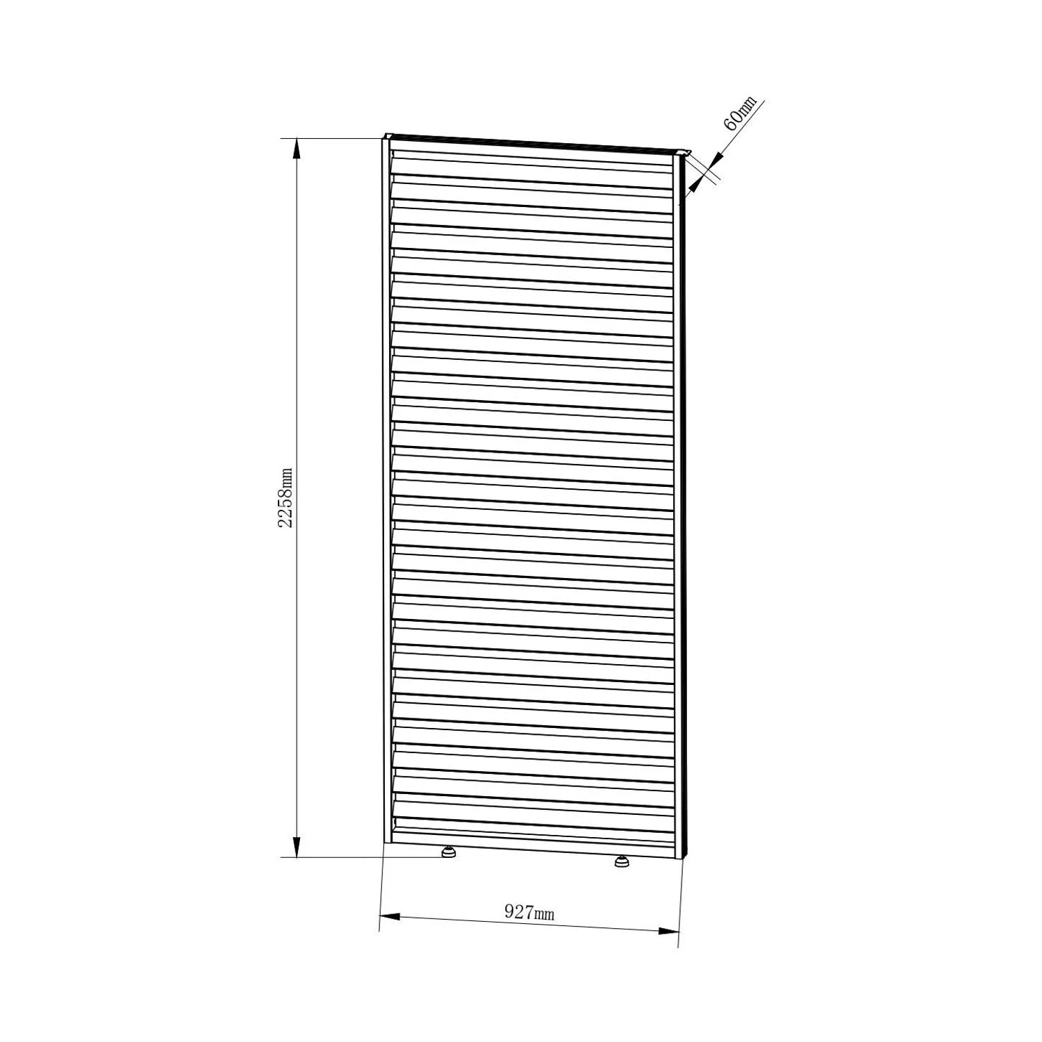 Technische Zeichnung der MWH FF-Eco-O Lamellenwand 93cm Anthrazit für Pergolas, mit Maßen.