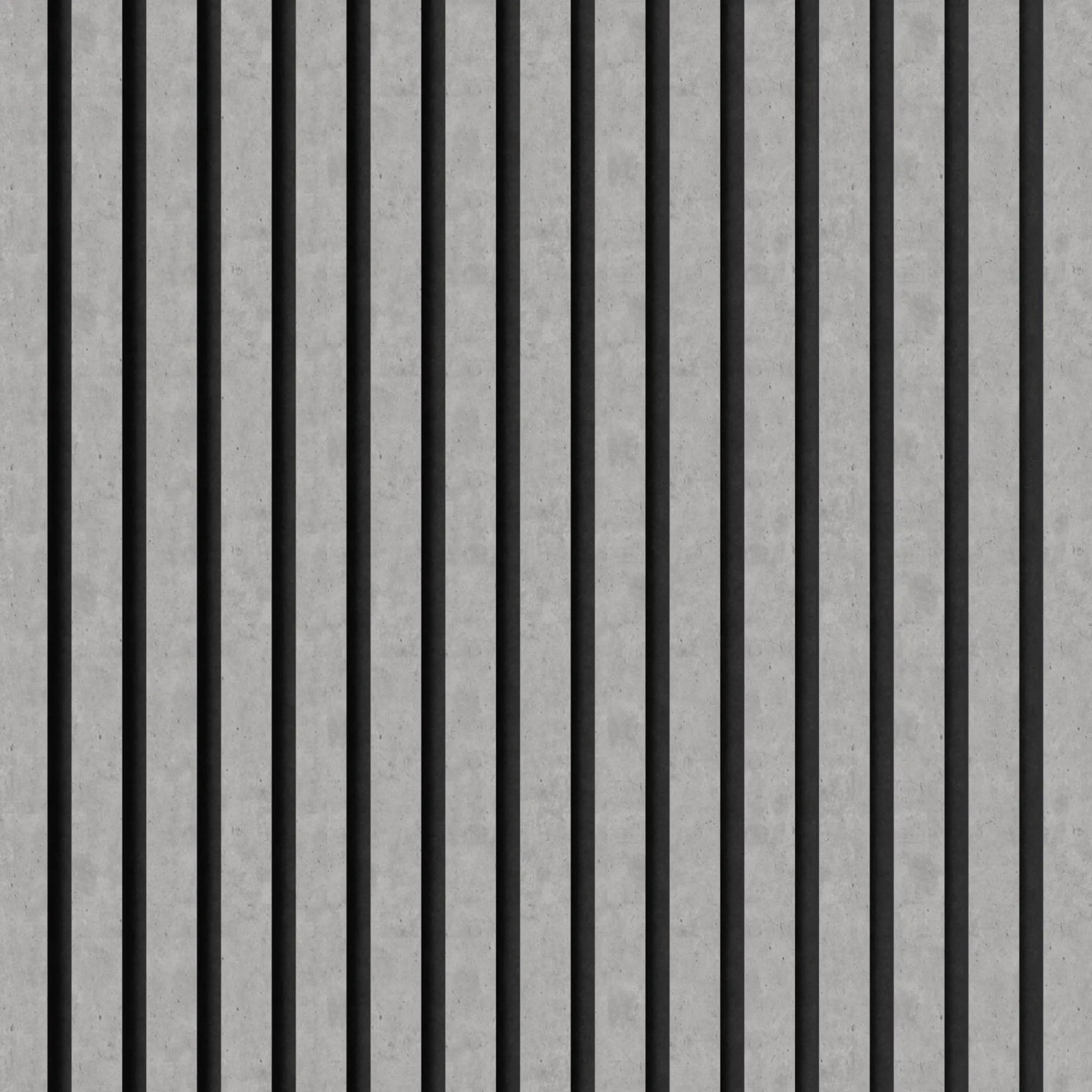 Akustikpaneel Muster Betongrau: Laminatpaneel mit schwarzen Filzstreifen zur Schallabsorption.