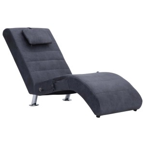 Graue Massage Chaiselongue mit Kissen in Wildleder-Optik. Entspannung pur auf der Liege!