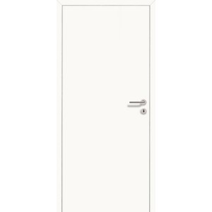 Stumpfe, weiße Zimmertür (70,8x197,2 cm) mit Schloss und silberner Türklinke.