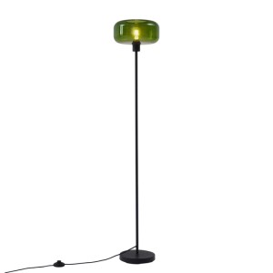 Retro Stehleuchte Bizle von QAZQA, schwarz mit grünem Glasschirm. Elegante Innenleuchte für Wohnräume.