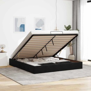 Schwarzes vidaXL Ottoman-Bett 180x200cm mit Stauraum unter Lattenrost. Bett ohne Matratze.