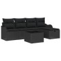 Schwarzes 6-teiliges Garten-Sofa-Set aus Poly Rattan mit Kissen und Tisch von vidaXL.