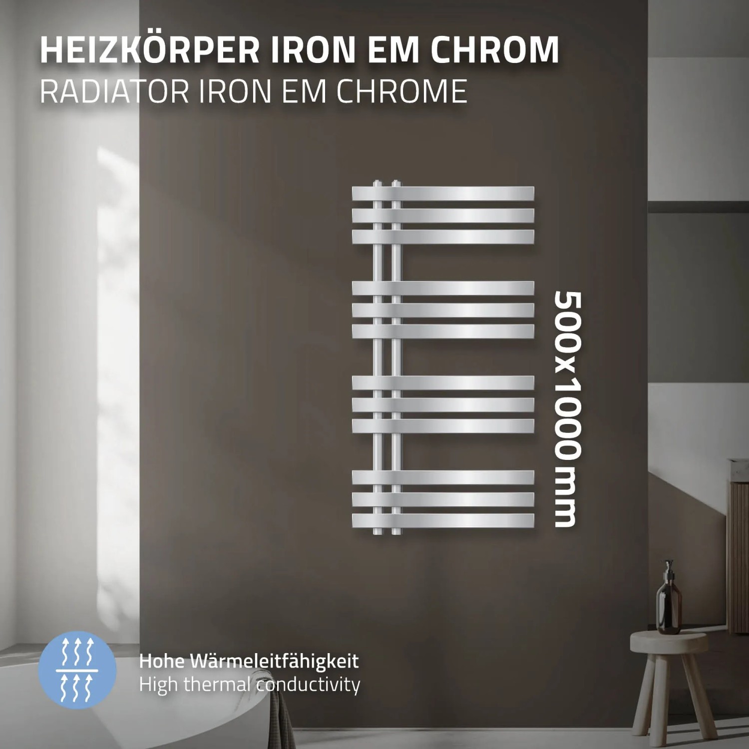 Chromfarbener LuxeBath Badheizkörper Iron EM Design, 500x1000 mm, Paneelheizkörper.