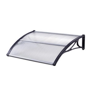 Schwarzes TRUTZHOLM Haustürvordach 75x120cm mit Hohlkammerplatte und Aluabschlussleiste.