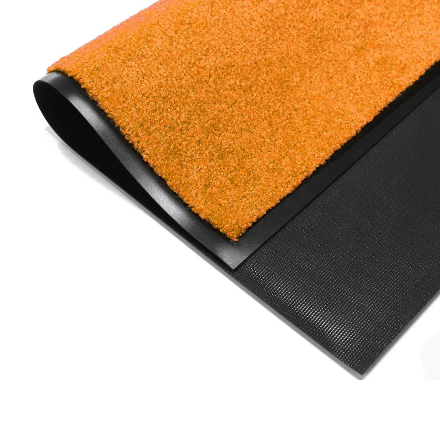 Orange Primaflor Schmutzfangmatte Clean, 90x150cm, mit rutschfestem Vinylrücken und Gummirand.