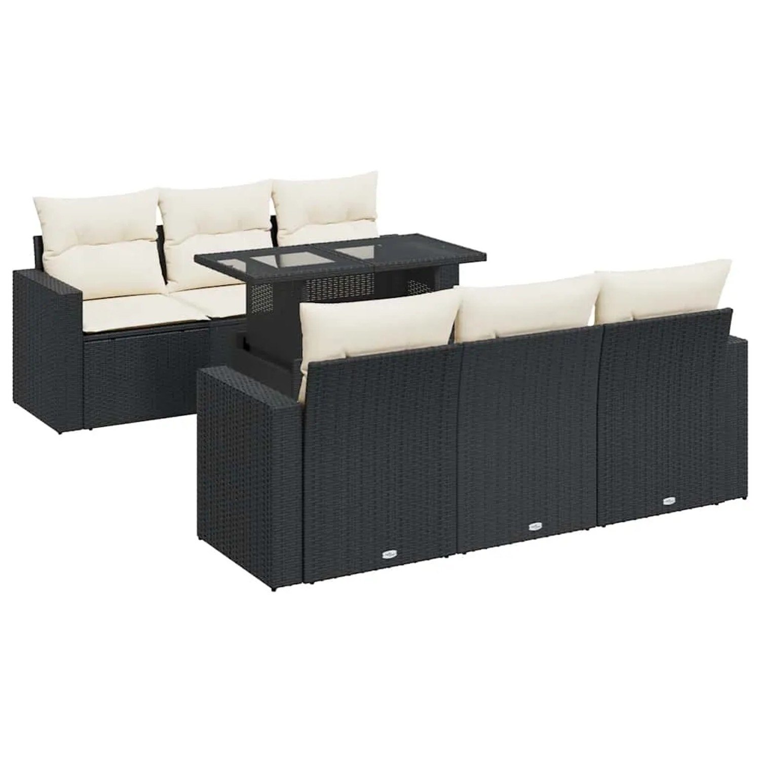 vidaXL 7-Tlg Garten-Sofagarnitur mit Kissen Schwarz Poly Rattan 3326257