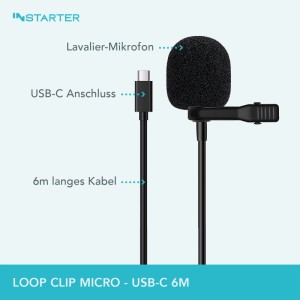 Instarter Lavalier Loop Clip Ansteck Mikro 360° Usb-C 6M Kabel Windschutz Tasche
