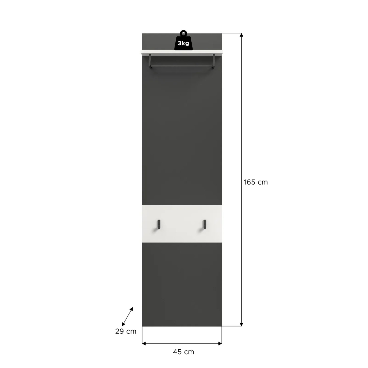 Inn.Furn Garderobenpaneel in Grau und Weiß 45 x 165 cm Cooper_10