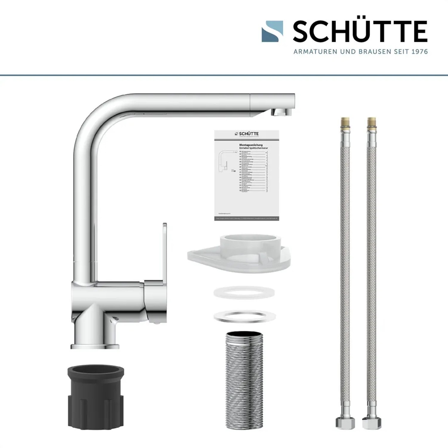 Schütte Spültischarmatur Rio Chrom, Einhebelmischer mit schwenkbarem Auslauf und Montagezubehör.