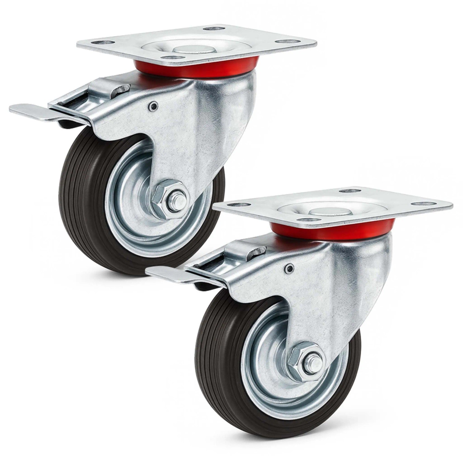 Wiltec Doppelstopp-Lenkrolle Set 2X Vollgummirad 75Mm 50Kg Transportrollen