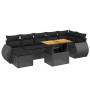 Schwarze 8-tlg. Garten-Sofagarnitur aus Rattan mit Tisch und Kissen.