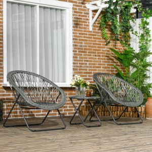Outsunny Rattan Bistro Set, 3-teilig, grau. Gartenmöbel aus Stahl und Kunstrattan für Terrasse und Balkon.