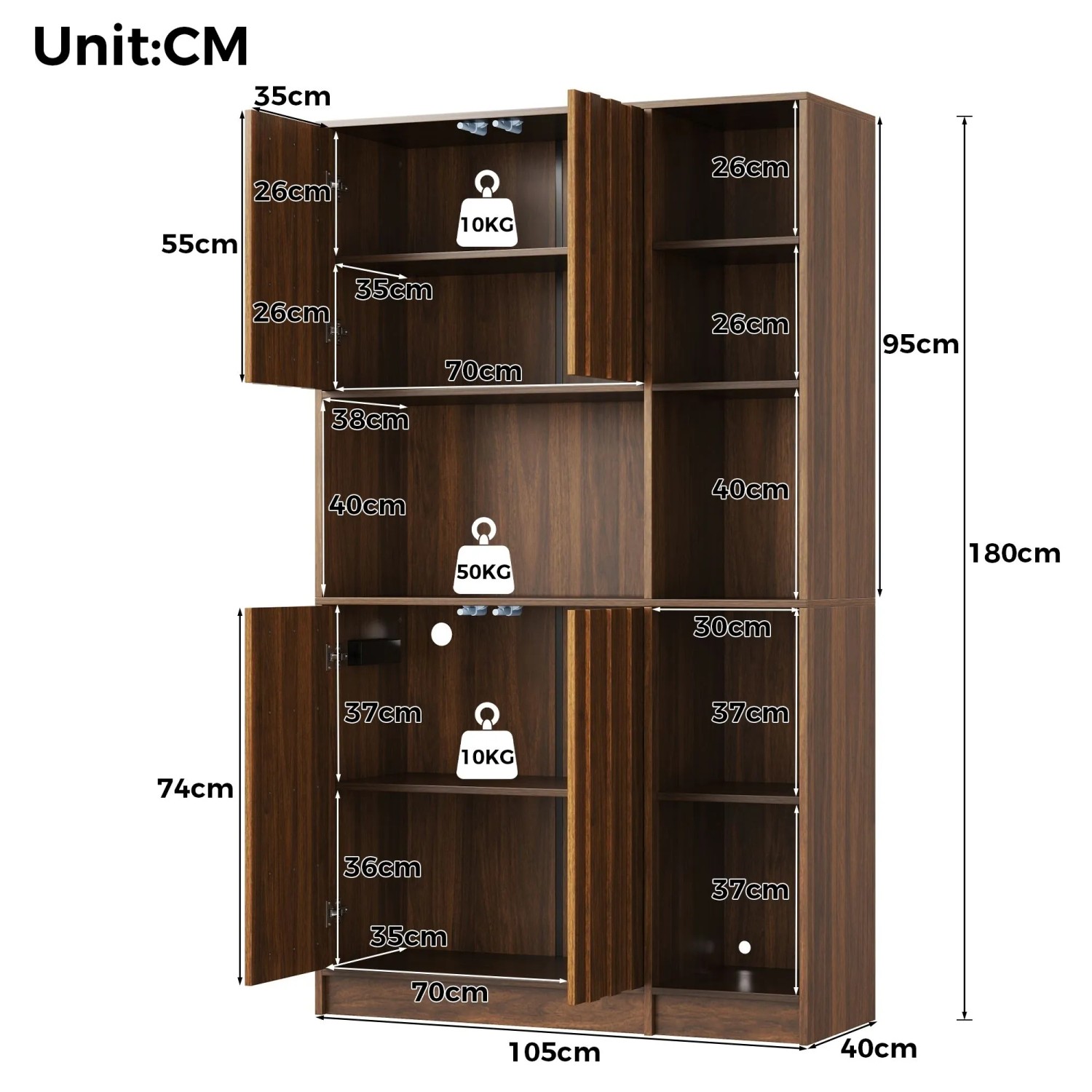 Merax Küchenschrank 180x105x40 cm LED Steckdosen Bücherregal Vitrine_5