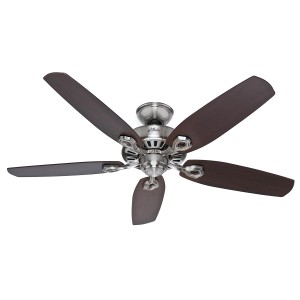 HUNTER FANS Deckenventilator Builder Elite, 132 cm, Nickel gebürstet, mit fünf braunen Flügeln.