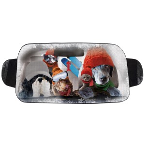 Frontscheibenabdeckung mit Hunde-Winter-Motiv, 150x70cm, für Autos, schützt vor Eis und Schnee.