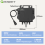 Growatt Neo 800W Microinverter für Balkonkraftwerk mit AC-Kabel und Maßen.