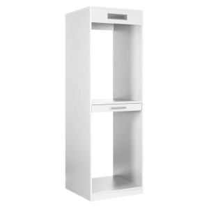 Weißer Inter Link Geräteschrank Lifestyle Studio Flow für Waschmaschine/Trockner, mit Schublade und Lüftungsgitter.