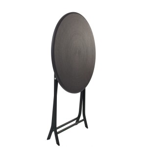 Zusammengeklappter, grauer TRUTZHOLM Balkontisch/Gartentisch in Holzoptik, Durchmesser 60cm.